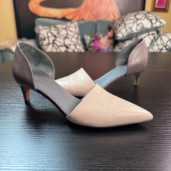 Vince 'Aurelian' Grey Kitten Heel Pointed Toe Leather d'Orsay Pump 7MUS 37UE - Picture 16 of 17